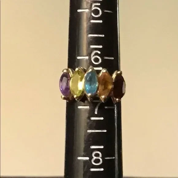 14K Gold ring with 5 marquis shaped‎ gemstones